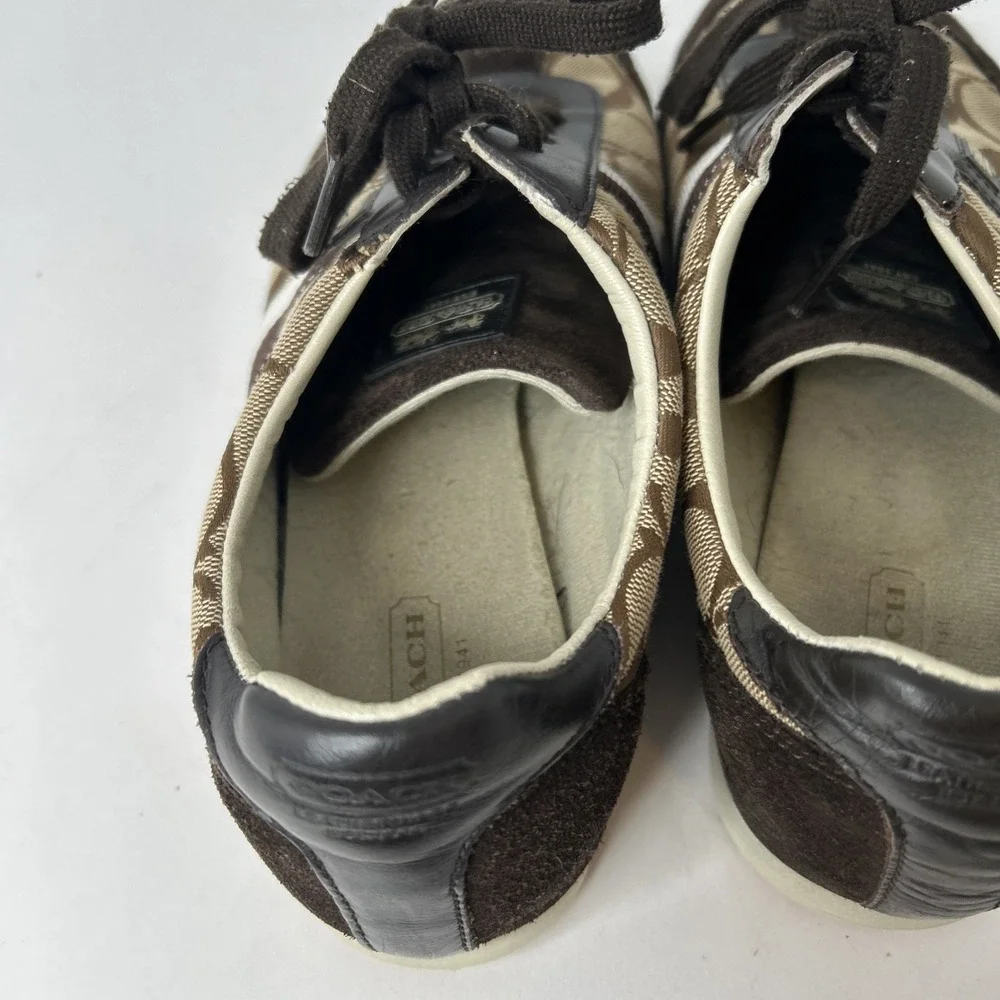 Coach Signature Joss Women's Size 9M Sneaker Shoes Suede Jacquard Monogram Brown